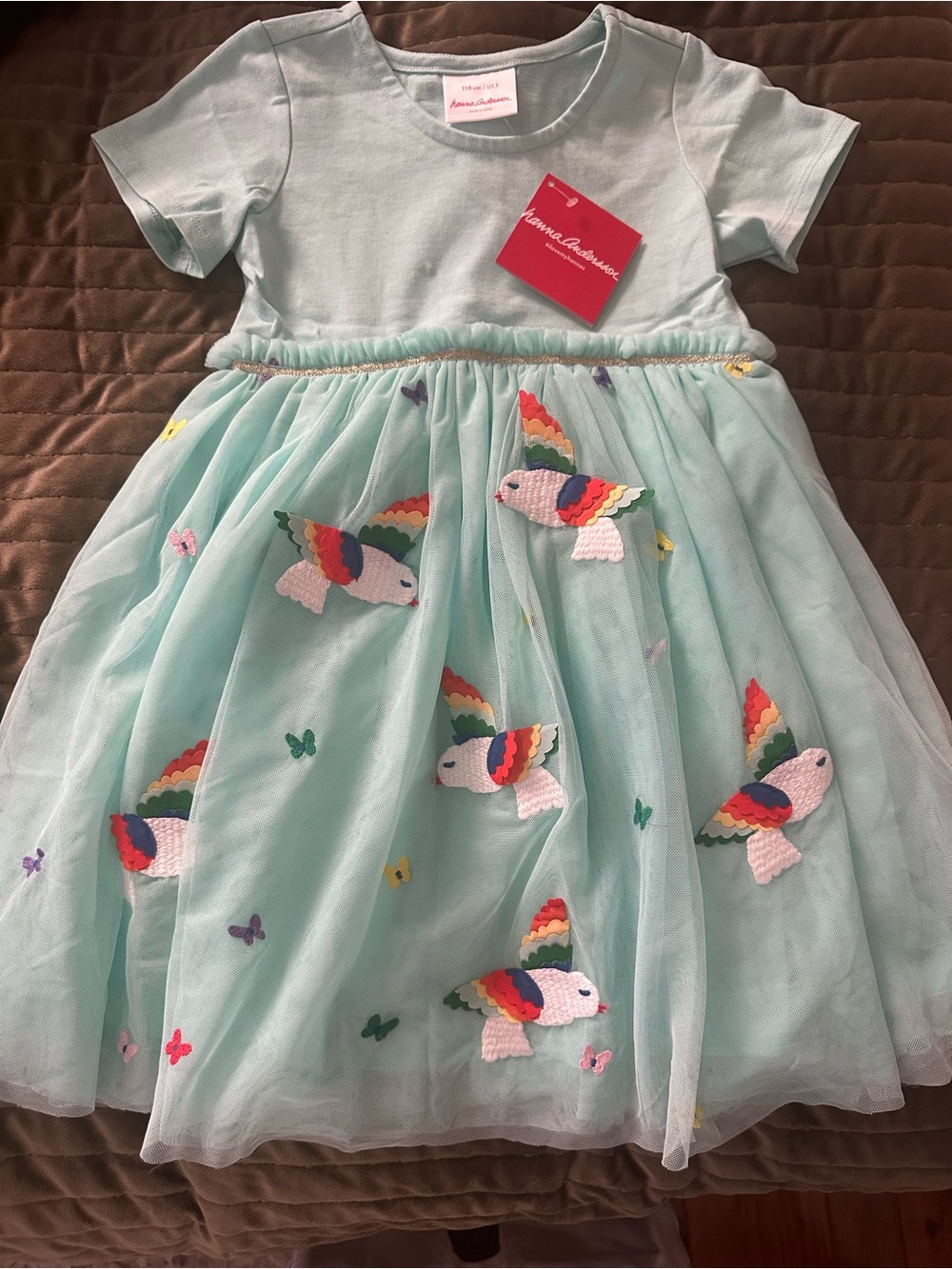 NWT Hanna Andersson Teal Tulle Bird & Butterfly Dress